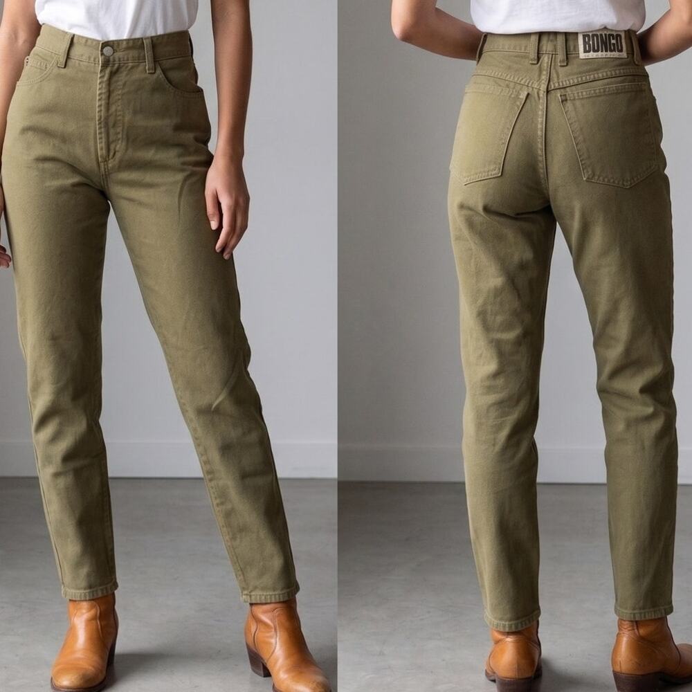 Vintage Bongo By Gene Montesano Olive Green High Waist Jeans Size 9 USA